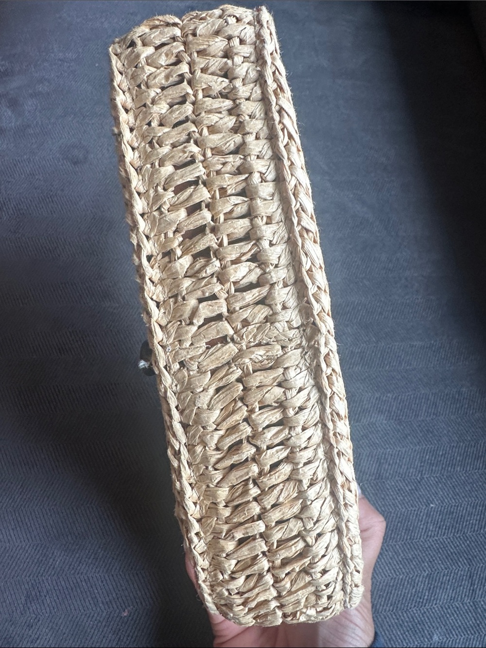 Mango Woven Straw Shoulder Bag with Brown Leather Trim - Picture 3 of 5